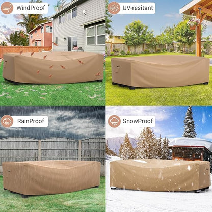 Mrrihand Heavy Duty Patio Furniture Covers, Outdoor Furniture Covers Waterproof Sectional Sofa Set , Patio Table and Chair Set Cover 124"L×71"W×29"H,Brown