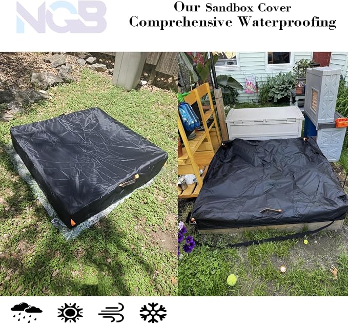 Outdoor Sandbox Cover, Square Kids Sand Box Covers Waterproof and Windproof, Children's Large Sandboxes Cover Sandproof.(57" L×57" W×8" H,Black)
