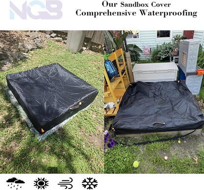 Outdoor Sandbox Cover, Square Kids Sand Box Covers Waterproof and Windproof, Children's Large Sandboxes Cover Sandproof.(57" L×57" W×8" H,Black)