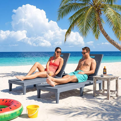Greesum 4-Pack Adjustable Chaise Loungers, Gray | 5-Pos Recline, Waterproof PP, UV/Fade-Resist, Stackable, Easy-Clean, Patio/Pool/Beach, Tool-Free