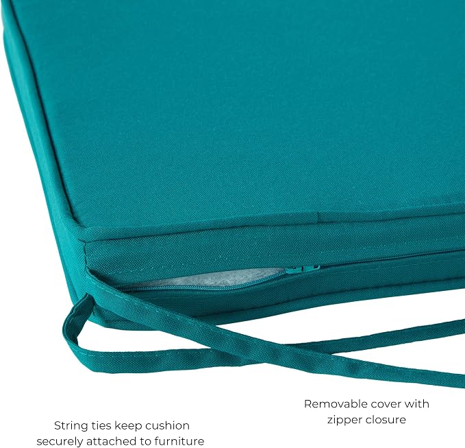 Outdoor 18 inch Square Patio Dining Chair Pads – Comfortable Fiber-Filled Seat Cushions with Ties, Reversible Polyester Fabric - Peacock, Set of 2