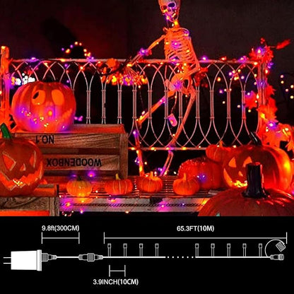 33ft Halloween Decorative Mini Lights, 100 LED Green Wire Fairy Starry String Lights Plug in, 16Lighting Modes, for Halloween Decoration Outdoor Party Decoration (Orange and Purple)
