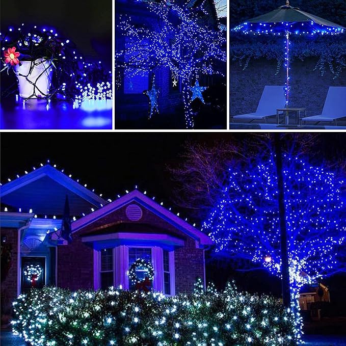 YEGUO 165ft 500 LED Blue String Lights Outdoor Waterproof, Green Wire Christmas Lights Indoor, 8 Modes Twinkle Tree Lights Plug in with Memory Timer for Holiday Festival Xmas
