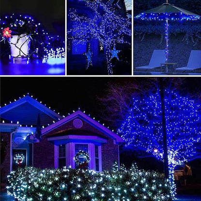 YEGUO 165ft 500 LED Blue String Lights Outdoor Waterproof, Green Wire Christmas Lights Indoor, 8 Modes Twinkle Tree Lights Plug in with Memory Timer for Holiday Festival Xmas