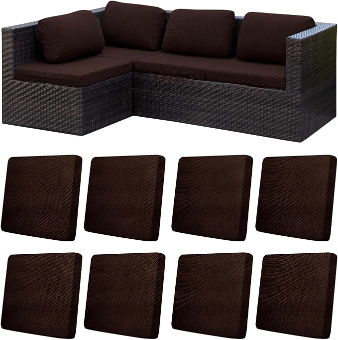8Pcs Patio Cushion Covers, Outdoor Stretch Cushion Covers, Washable | Stretch Fit, Replacement, Washable and Reusable Furniture Protectors, Fits most patio furniture cushion covers, Cover Only