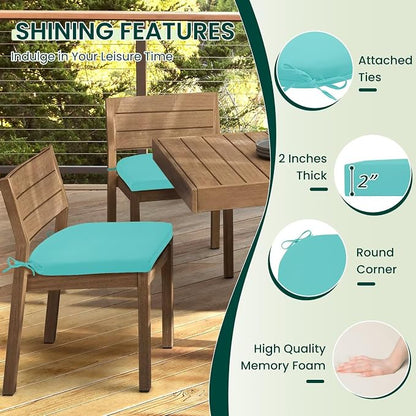 HARBOREST Outdoor Chair Cushions Set of 4, Water Resistant Patio Chair Cushions with Ties, Outdoor Seat Cushions for Patio Furniture, 17"x16"x2", Teal