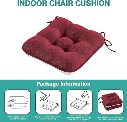 BETU Chair Cushions for Dining Chairs Set of 4, Thick Kitchen Table Chair Pads with Ties,Non Slip Backing and Covers, Seat Cushion for Dining Room,Bar,Patio Chairs,15.5"X15.5"X3.5" Red