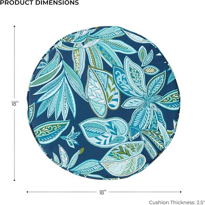 Set of 2 Outdoor 18 inch Round Patio Dining Chair Pads – Comfortable Fiber-Filled Seat Cushions with Ties, Reversible Polyester Fabric - Botanical Crestwood