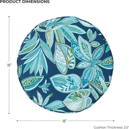 Set of 2 Outdoor 18 inch Round Patio Dining Chair Pads – Comfortable Fiber-Filled Seat Cushions with Ties, Reversible Polyester Fabric - Botanical Crestwood