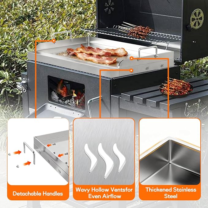 Upgraded 23＂ × 16＂Nonstick Stainless Steel Griddle, Universal Flat Top Plate Insert with Grease Groove, Large Stove Top Griddle for BBQ, Camping, Tailgating and Parties
