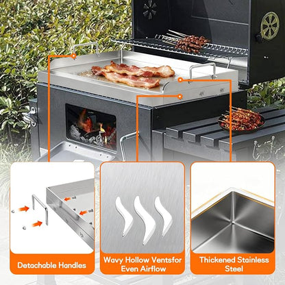 Upgraded 23＂ × 16＂Nonstick Stainless Steel Griddle, Universal Flat Top Plate Insert with Grease Groove, Large Stove Top Griddle for BBQ, Camping, Tailgating and Parties