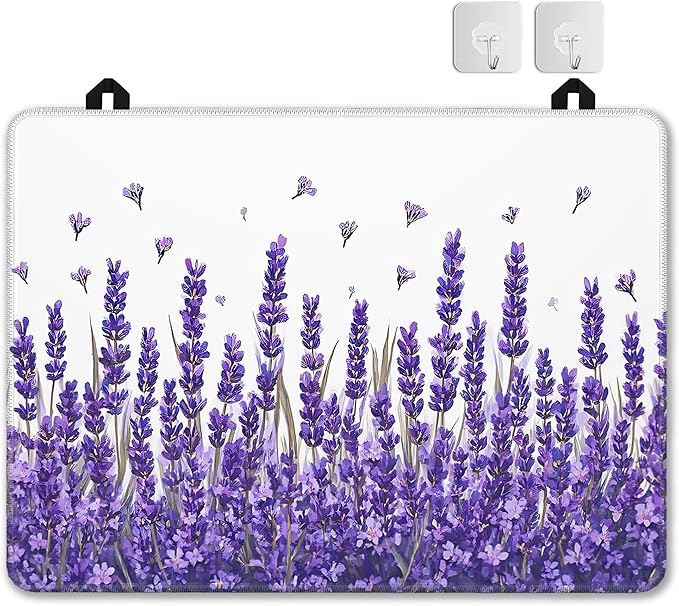 Purple Lavender Glass Top Stove Cover Protector,Spring Flower Stove Top Covers for Electric Stove,Washable Heat Resistant Cooktop Mat Anti-Slip Range Covers, 28 x 20 Inch