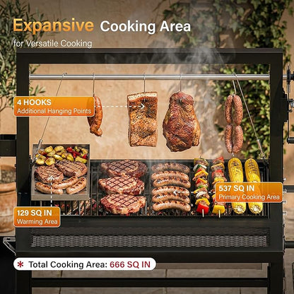 Sophia & William Argentine Santa Maria Wood Fire & Charcoal BBQ Grill with Adjustable Height Grates, Large Open Fire Grill for Outdoor Patio Backyard Gaucho Grilling
