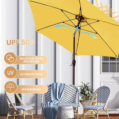 Ayge 7.5FT Large Outdoor Patio Umbrella Market Table Umbrella-UV Resistant, Easy Push Button Tilt and Crank, 6 Sturdy Fiberglass Ribs Heavy-Duty Pool Umbrella for Deck, Backyard,Garden, Yard,Yellow