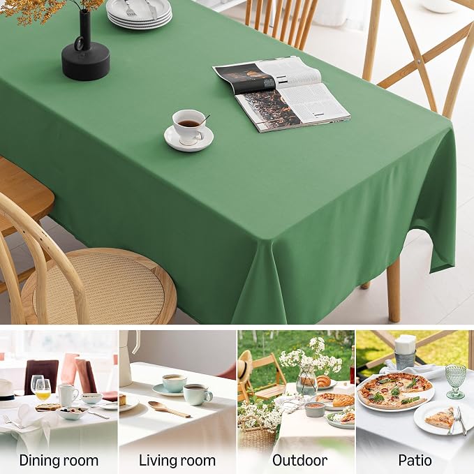 Amazon Basics Thin Rectangle Tablecloths, Water-Resistant Textured Fabric, Wrinkle Resistant, Washable Decorative Table Cover for Dining, Parties, 60" x 84", Green, Pack of 2
