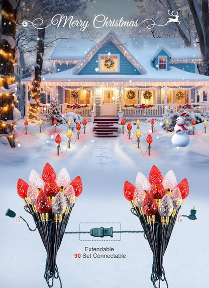 Brightown 2 Pack Strawberry C9 Christmas Pathway Lights Outdoor - Total 34.8 Feet 20 LED Christmas Walkway Lights, Christma LightsOutdoor Decorations for Yard Lawn Holiday Outside, Red & Warm White