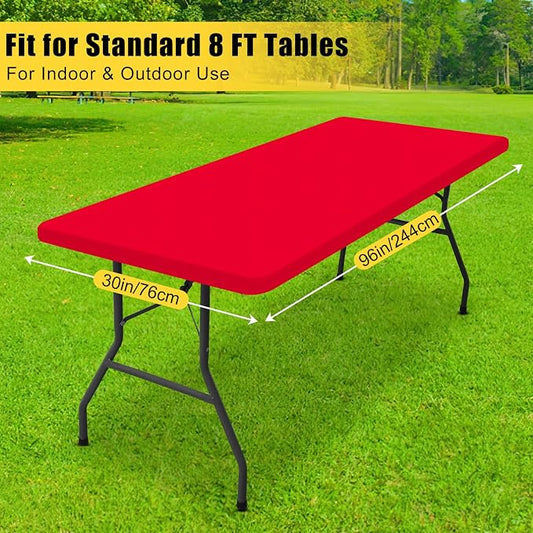 Smiry 2 Pack Rectangle Tablecloth, Elastic Fitted Flannel Backed Vinyl Tablecloths for 8ft Folding Tables, Waterproof Wipeable Table Covers for Outdoor, Camping and Picnic (Red, 30"x96")