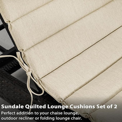 Sundale Outdoor Olefin Quilted Lounge Cushion Set of 4, Patio Foldable Chaise Lounger Cushion, Water-Resistant Lounge Chair Pad with Straps Beige, 80 x 26 inches