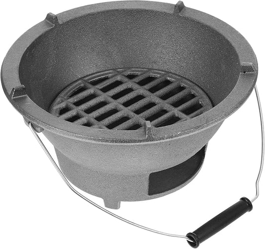 VILLCASE Cast Iron Charcoal Stove Grill Indoor Outdoor Barbecue Stove with Handle and Inner Grill Grid, Large Portable Fire Pit for Camping and Backyard Cooking