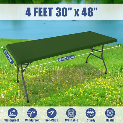 Moosfor Spandex 4 Foot Rectangle Table Cloth, Elastic Fitted Tablecloths for Picnic, Stretch Washable Patio Table Cover for Outdoor, Camping, Banquet and Parties (Olive Green, 30"x48")