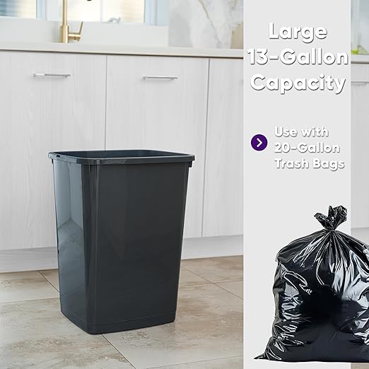 Superio Large Kitchen Trash Can 13 Gallon, 52 Qt Waste Bin for Kitchen, Garage, Indoor and Outdoor Trash Can, Dark Grey
