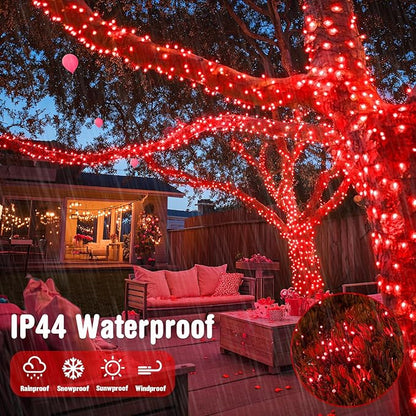 JMEXSUSS 250 LED Red Valentines Day Lights Indoor Outdoor Waterproof with 8 Modes, 91.5ft Expandable Red Christmas String Lights for Bedroom Tree Patio Garden Party Holiday Decorations