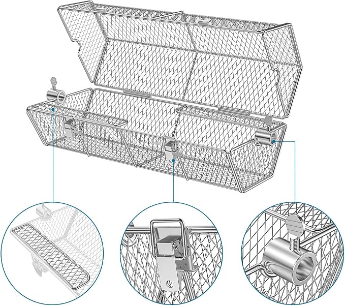 Skyflame Stainless Steel Round Tumble Rotisserie Grill Basket | Partitioned Food Grilling, Fits for 5/16 Inch Square, 3/8 Inch Square, 3/8 Inch Hexagon, 1/2 Inch Hexagon Spit Rods