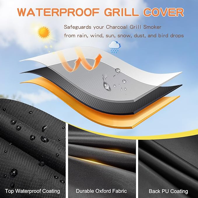TheElves Grill Cover for Char-Griller 2175 Classic Cart Charcoal Grill, 58" Outdoor Grill Covers Waterproof Heavy Duty for Charcoal Grill Offset Smoker with Smoke Stack - 58" W x 29" D x 50" H