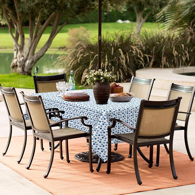 LVTXIII Rectangle Outdoor Tablecloth with Umbrella Hole and Zipper, Water-Repellent 60 x 84 Inch Patio Table Cover for Picnic, Garden, Backyard Dining, Brush Blue
