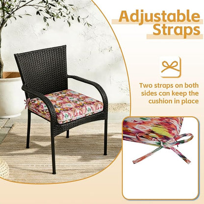 COZYVIDA Outdoor Chair Cushions Set of 4, 20"x20" Square Seat Pads with Tie Straps and YKK Zippers, 30D High-Density Foam, Water-Resistant Fabric,UV-Resistant 1000+ Hrs