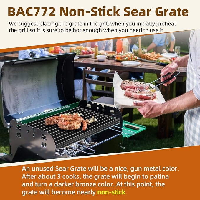 BAC772 18.25''x11.5'' Sear Grate Grill Accessory, Reversible Grill Grate Compatible with Most Grills, Aluminum Sear Grate with Non-Stick, Competition Level Sear Marks Capture Flavor and Moisture