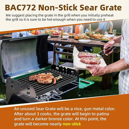 BAC772 18.25''x11.5'' Sear Grate Grill Accessory, Reversible Grill Grate Compatible with Most Grills, Aluminum Sear Grate with Non-Stick, Competition Level Sear Marks Capture Flavor and Moisture
