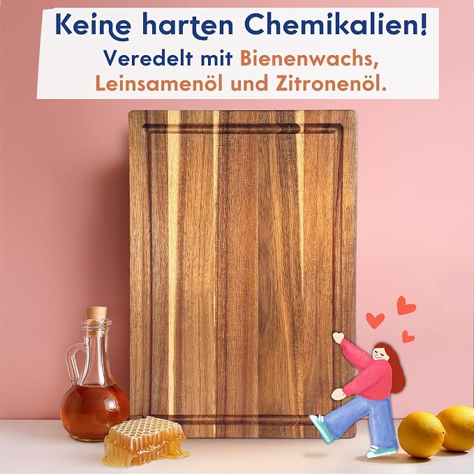 Non-Toxic Acacia Wood Cutting Board, Mineral Oil & Plastic Free, 16x11 in (Pack of 2)