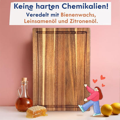 Non-Toxic Acacia Wood Cutting Board, Mineral Oil & Plastic Free, 16x11 in (Pack of 2)