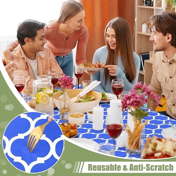 Smiry Picnic Fitted Table Cover, 6 Foot Flannel Backed Vinyl Tablecloth | Waterproof Elastic Stretch Table Cloth, Wipeable Plastic Tablecloth for Camping, Indoor & Outdoor (Blue, 18" x 72")