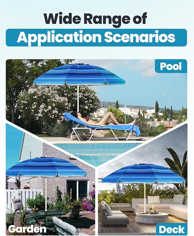OutdoorMaster 7.2ft Beach Umbrellas for Sand with Sandbag & Anchor | 7.2ft Adjustable Umbrella for Beach, Wind Resistant, Portable UPF50+ Sunshade with Carry Bag for Patio