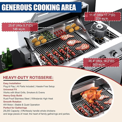 104" Modular Outdoor Kitchen Island, 75,300 BTU 6-Burner 304 Stainless Steel Propane Gas Grill, Prefab BBQ Island Station with Side Burner, Rotisserie Kit, 68L Fridge, Sink & Granite Countertops