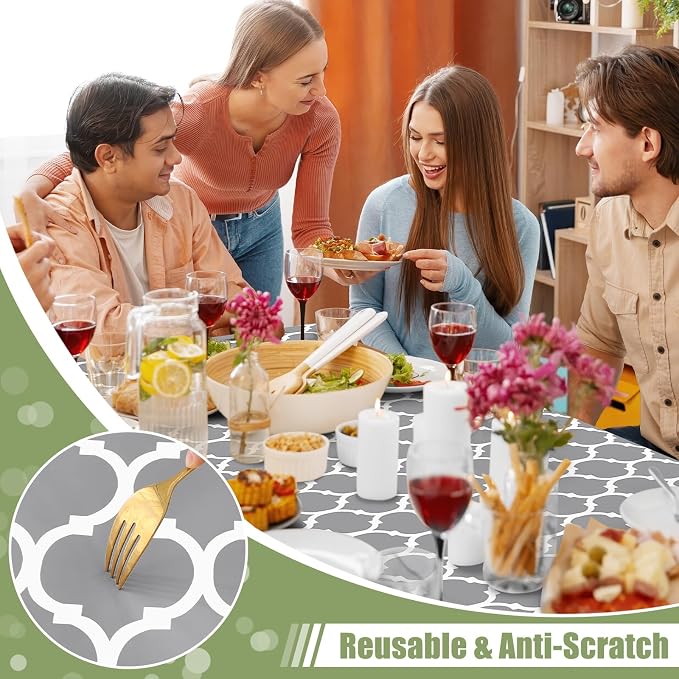 Smiry Picnic Fitted Table Cover, Square Flannel Backed Vinyl Tablecloth | Waterproof Elastic Stretch Table Cloth, Wipeable Plastic Tablecloth for Camping, Indoor & Outdoor (Grey, 42" x 42")