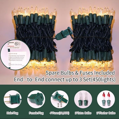 Clear Christmas String Lights, 150 Count 31.9Ft Incandescent Mini Bulb Lights, Green Wire Waterproof Indoor Outdoor String Lights for Xmas Tree, Garland, Wedding, Party & Holiday Decor