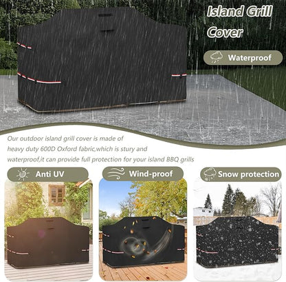 Bitubi 98 Inch Island Grill Cover - 600D Heavy Duty Waterproof All Weather Protection Extra Large Grill Cover,Black