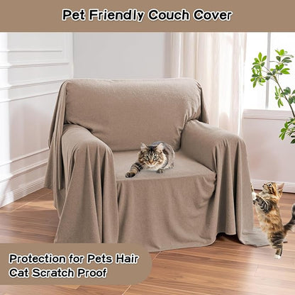 MEETSKY Small Couch Cover Oversized Armchair Sofa Covers Washable for Dogs Single Recliner Sofa Slipcover, Cat Scratch Proof Soft Sofa Throw Protector for Pets, 71" x 91", Khaki