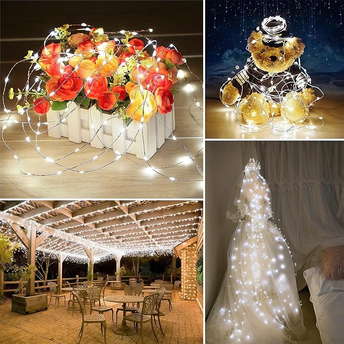 Solar String Lights Outdoor Waterproof 33ft 100LED 8 Modes Twinkle Lights Solar Fairy Lights for Patio, Garden Yard Party Wedding Tree Christmas Halloween Decoration, White