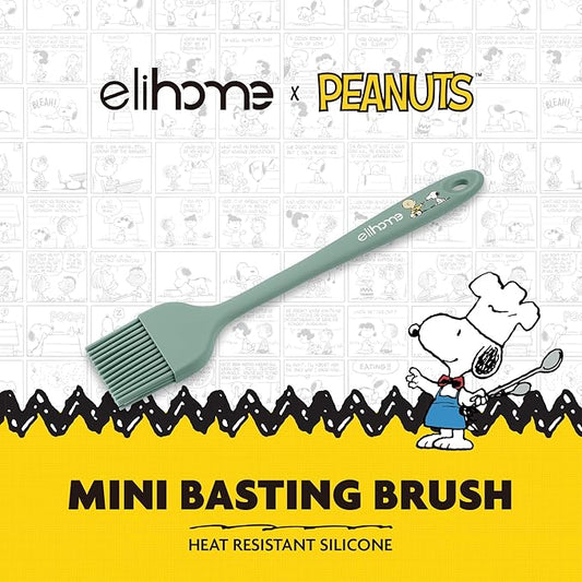 Elihome × Peanuts Silicone Basting Brush (8.75”) – Heat Resistant to 600°F, Food-Grade Platinum Silicone, Seamless 1-Piece Design, Non-Stick Safe, Dishwasher Safe, Sage Green