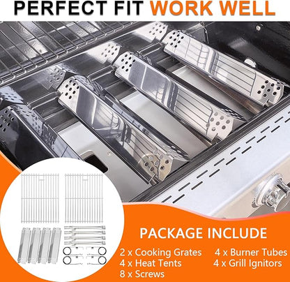 Grill Replacement Parts for Nexgrill 4 Burner 720-0830H 720-0830D 720-0783C 720-0783E 720-0958A, Cast Iron Grill Grate Heat Shield Igniters and Burner Parts Kit for Nexgrill 4&5-Burner Gas Grills