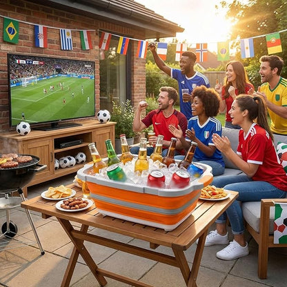 BBQ Prep Tub with Lid and Cutting Board - Collapsible Barbecue Tool Set for Marinating, Grilling, BBQ Prep Station for Outdoor Cooking, Camping Kitchen Accessories & Barbecue Utensils, XX-Large Orange