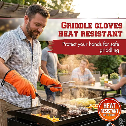KITCHEN PERFECTION Silicone Oven & Griddle Gloves -Extreme Heat Resistant BBQ & Grilling Gloves -Handle Hot Food Right on Your Griddle |Waterproof Oven Mitts Grill Gloves |Superior Set+3 Bonuses