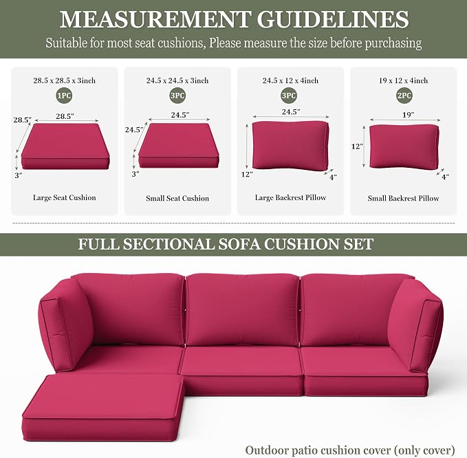 9 Pcs Outdoor Patio Cushions Covers Replacement Sets, Covers Only | 9 Pcs Patio Cushions Covers Replacement UV Resistant, Water Anti-Slip, Heavy-Duty Zippers for 5 Pcs Patio Furniture Set