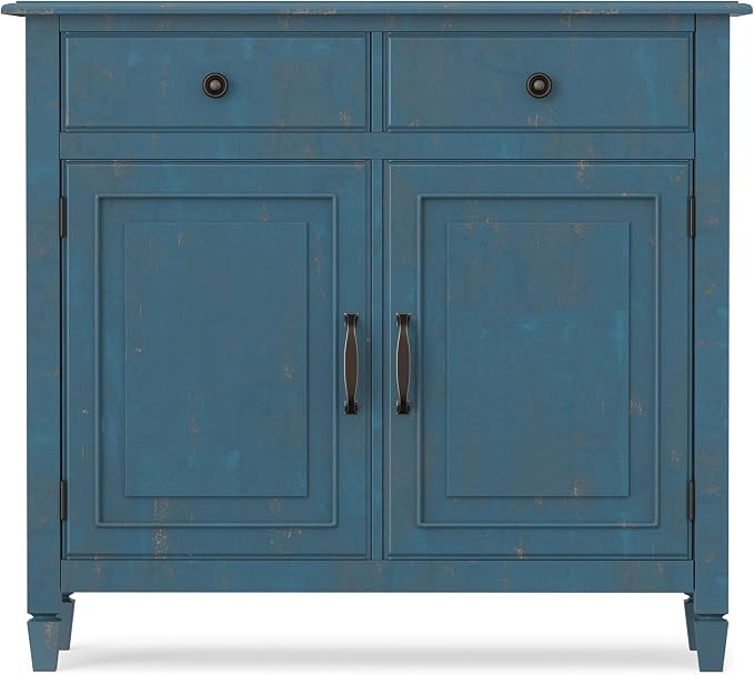 SIMPLIHOME Connaught 40" Wide Solid Wood Storage Cabinet in White | Traditional slim entryway and living room organizer for hats, gloves, shoes and keys with space-saving storage design.
