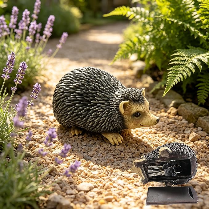 Hedgehog Garden Statue Key Hider Outdoor Waterproof Resin Spare Key Storage | Features Secret Storage Compartment, Looks Like Regular Garden Ornament, Perfect for Front Porch Backyard Placement