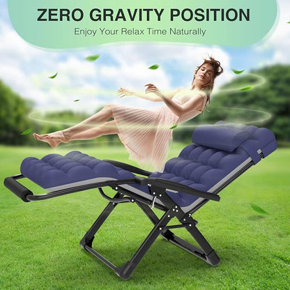 Suteck Oversized Zero Gravity Chair, 500LBS 33" XXL Reclining Lounge Chairs | W/Removable Cushion&Headrest, Upgraded Lock, Big Cup Holder and Footrest, Reclining Camping Chair Recliner for Indoor Outdoor